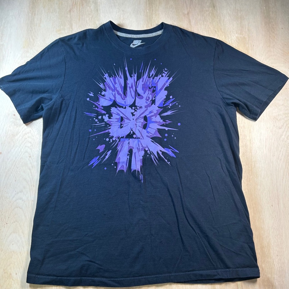 Nike Just Do It Graphic T-Shirt Mens XL Black Purple Splash Regular Fit Cotton